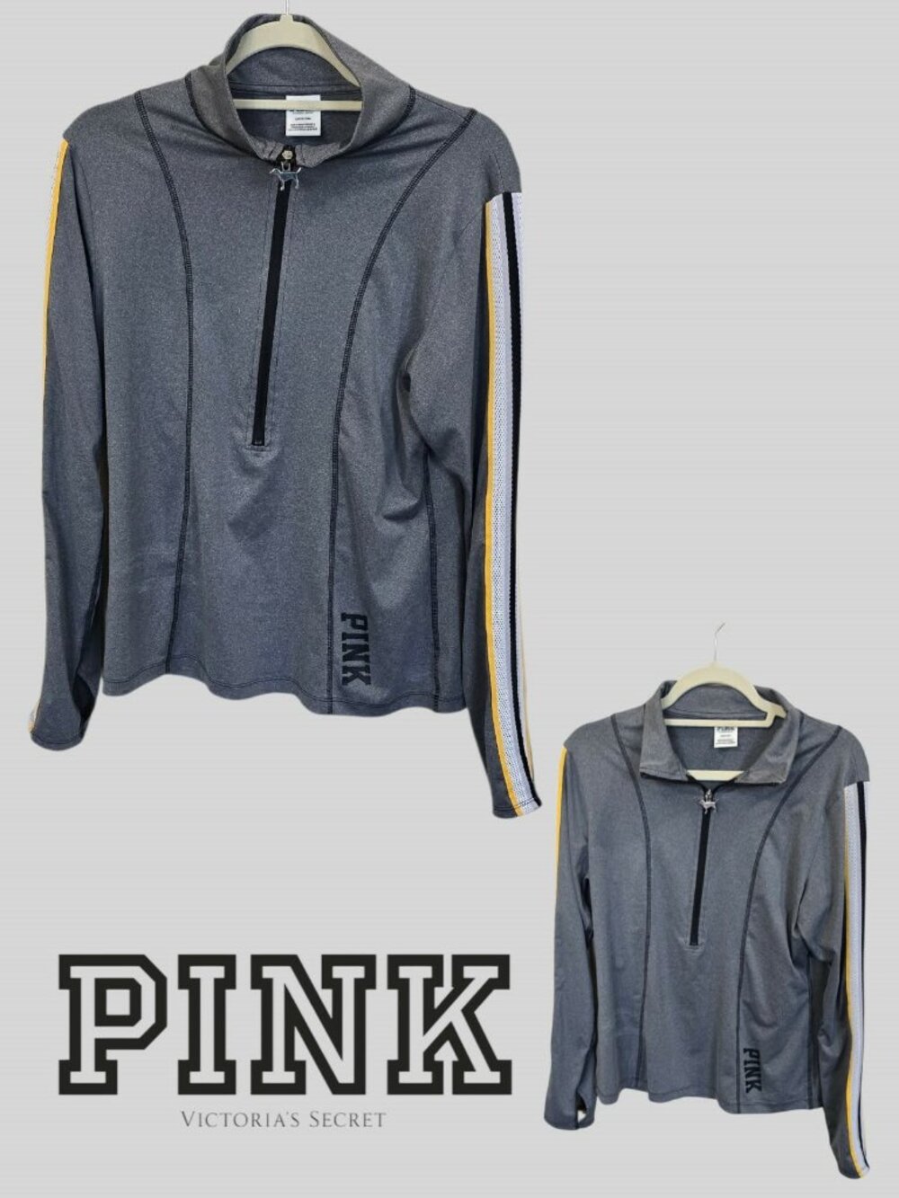 Pink Victoria Secret Gray Half Zip Athletic Longsleeve Training Top Womens Large
